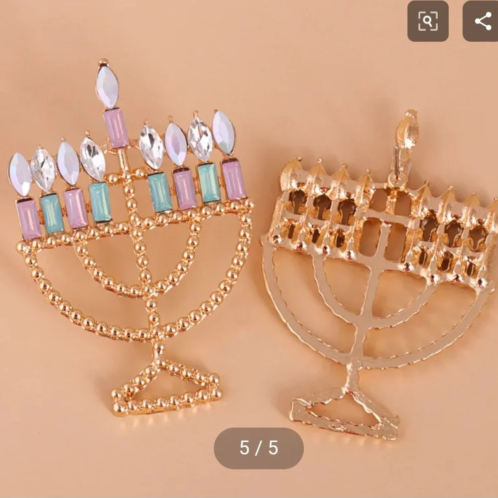 Menorah Earrings Colorful Hanukkah Earrings - Picture 5 of 10